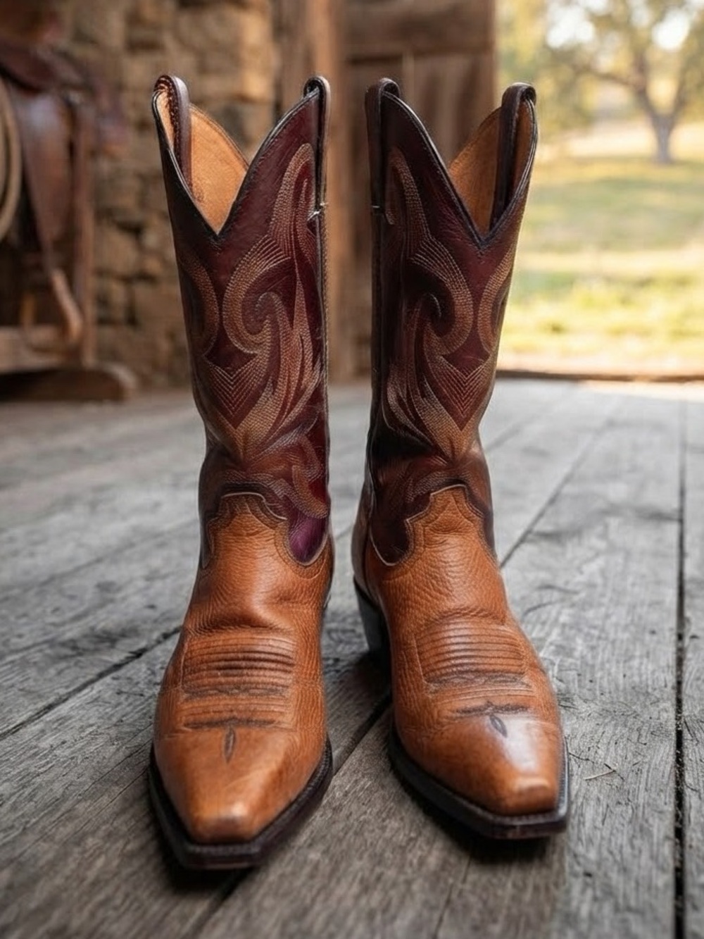Santa Fe Boot Men’s Western Cowboy Boots Size 8D Brown Leather Embroidered